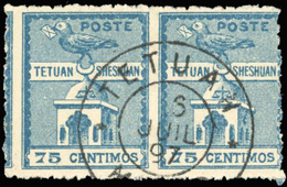 O N°151 - 75c. Bleu. Paire Obl. TETOUAN. SUP. - Autres & Non Classés