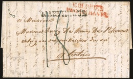 O Lettre Manuscrite Du 9 Janvier 1824 Frappée Des Cachets MARTINIQUE Et COLONIES Par LE HAVRE En Rouge à Destination De  - Other & Unclassified