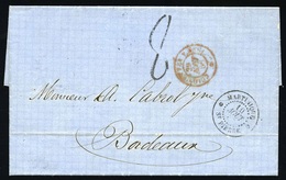 O Lettre De ST-PIERRE - MARTINIQUE Du 10 Aôut 1866 à Destination De BORDEAUX. Taxe Manuscrite De 8 Décimes. B. - Other & Unclassified