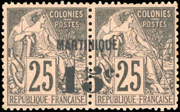 * N°17 - Paire Du 15c. S/25c. Noir S/rose Pâle. Surcharge à Cheval Sur Les 2 Timbres. MAURY N° 16IA - Cote 150€. TB. - Otros & Sin Clasificación