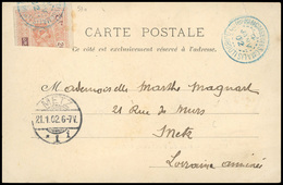O N°53aB - Moitié Du 20c. Obl. S/carte Postale Frappée Du Cachet Bleu DJIBOUTI Du 9 Janvier 1902 à Destination De METZ - - Other & Unclassified