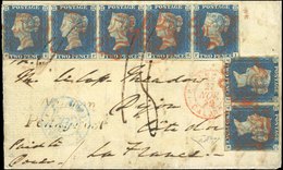 O N°2 - 1840. Entire Letter Ro Dijon. Franked With Horizontal Strip Of 5 And Pair 2d. Blue. Plate 1. Lettered FE-FI, FJ- - Sonstige & Ohne Zuordnung