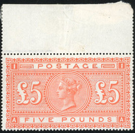 * N°46 - 1884. 5£. Orange. White Paper. Wmk. Anchor. Perf.14 (SG#137). Unused. Marginal With Full Original Gum Is Genuin - Other & Unclassified