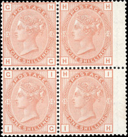 ** N°151 - SG 151 1880 1/- Orange Brown, Plate 13, Watermark Spray. Superb Unmounted O.G. Hand Wing Block Of 4 Lettered  - Andere & Zonder Classificatie