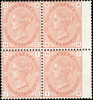 ** N°151 - SG 151 1880 1/- Orange Brown, Plate 13, Watermark Spray. Superb Unmounted O.G. Hand Wing Block Of 4 Lettered  - Other & Unclassified