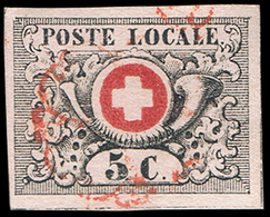 O N°6 - 5c. ''de Vaud'' Obl. Rosette Rouge De Genève AW3. Très Belle Marges (Zst#10). SUP. - Autres & Non Classés