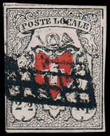 O N°16 - 2 1/2 Rp. POSTE LOCALE. Croix Encadrée Obl. Grille Noire De Genève. Utilisation Relativement Rare De Ce Timbre  - Sonstige & Ohne Zuordnung