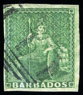 O N°4 - (1/2 P). Vert. Obl. TB. - Barbades (...-1966)