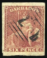 O N°6 - 6p. Rouge. Obl. SUP. - Barbados (...-1966)