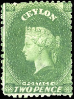 * N°2a - 2p. Vert-jaune. Certificat RPSL. SG#50d - Cote 9000£. TB. - Ceylon (...-1947)