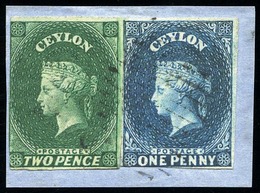 O N°2+ 1 A - 2p. + 1p. Sur Fragment. (SG 2+3). B. - Ceylon (...-1947)