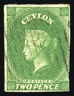 O N°2a - 2p. Vert-jaune Clair. Obl. B. - Ceylon (...-1947)