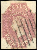 O N°3 - 4p. Rose. (SG#4 - 2d. Dull Rose - Cote 4500£). Obl. Très Grandes Marges. SUP. - Ceylon (...-1947)