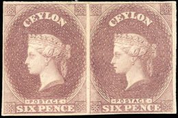 (*) N°5 - 6p. Brun-lilas. Essai. Paire. ND. SG#6 Purple-brown. TB. - Ceylon (...-1947)