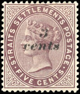 * N°22 - STRAITS SETTLEMENTS. 3c. Sur 5c. Brun-lilas. (SG#84 - C.325£). SUP. - Malacca