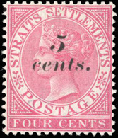 * N°23 - STRAITS SETTLEMENTS. 5c. Sur 4c. Rose. (SG#47 - C.375£). SUP. - Malacca