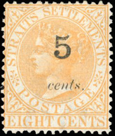 * N°25+ 25a - STRAITS SETTLEMENTS. 5c. Sur 8c. Orange. 2 Valeurs. (SG#41+42 - C.390£). SUP. - Malacca