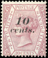 * N°28A - STRAITS SETTLEMENTS. 10c. Sur 30c. Carmin. (SG#46 - C.500£). SUP. - Malacca