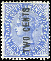 * N°44 - STRAITS SETTLEMENTS. 2c. Sur 5c. Bleu. (SG#78 - C.170£). SUP. - Malacca