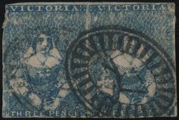 O N°3A - 3p. Bleu Foncé. Impression Fine. Obl. (SG#14 - Cote 250£). Paire Retouchée Défaut. - Andere & Zonder Classificatie