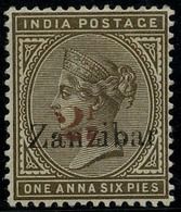 * N°19b - 2 1/2 S/1a. 6p. Gris-brun. Type III. SG#37. SUP. - Zanzibar (...-1963)