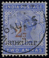 O N°20a - 2 1/2 S/2a. Bleu. Obl. Type II. SG#27. TB. - Zanzibar (...-1963)