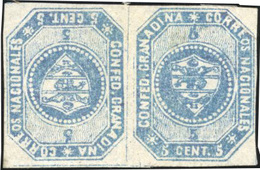 (*) N°3a - 5c. Bleu. Paire Tête-Bêche. TB. RR. - Colombia