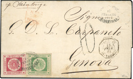 O N°100180 - 100c. Rouge + 180c. Vert Obl. S/lettre Frappée Du CàD De MONTEVIDEO Du 11 FEBRERO 1864 Et Du Cachet Octogon - Uruguay