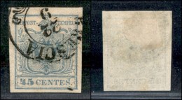 ANTICHI STATI ITALIANI - LOMBARDO VENETO - 1855 - 45 Cent (12d - Oltremare Grigio Chiaro) Usato A Brescia - Cert. AG (2. - Sonstige & Ohne Zuordnung