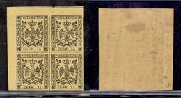 ANTICHI STATI ITALIANI - MODENA - 1852 - 15 Cent (3) - Quartina Angolare - Coppia Inferiore Gomma Integra - Sonstige & Ohne Zuordnung