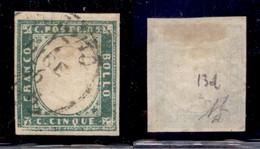 ANTICHI STATI ITALIANI - SARDEGNA - 1855 - 5 Cent (13d - Verde Smeraldo) Usato - Diena (800) - Altri & Non Classificati