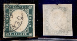 ANTICHI STATI ITALIANI - SARDEGNA - 1855 - 5 Cent (13f - Smeraldo Scuro) Usato - Preciso In Basso A Destra - Oliva + Cer - Other & Unclassified