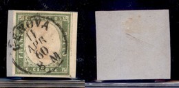 ANTICHI STATI ITALIANI - SARDEGNA - 1859 - 5 Cent (13Bb - Oliva Chiaro) Usato Su Frammento (475) - Other & Unclassified