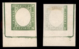 ANTICHI STATI ITALIANI - SARDEGNA - 1863 - Resto Di Stampa - 5 Cent (13Ea) Senza Effigie - Angolo Di Foglio Con Linee Di - Other & Unclassified