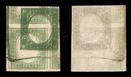 ANTICHI STATI ITALIANI - SARDEGNA - 1863 - 5 Cent Verde Chiaro (13Eb) Con Parte Di 3 Vicini + 5 Cent Verde Cupo (13Ea) - - Other & Unclassified