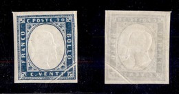 ANTICHI STATI ITALIANI - SARDEGNA - 1861 - 20 Cent Celeste Grigio (15Db) Con Falla Di Stampa In Angolo - Gomma Originale - Other & Unclassified