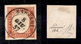 ANTICHI STATI ITALIANI - SARDEGNA - 1855 - 40 Cent (16c - Vermiglio Rosa) Usato Su Frammento - Sassari 8.6.57 - Oliva +  - Other & Unclassified