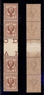 REGNO - POSTA ORDINARIA - 1901 - 2 Cent Floreale (69) - Striscia Verticale Di Quattro Con Interspazio Al Centro - Gomma  - Sonstige & Ohne Zuordnung