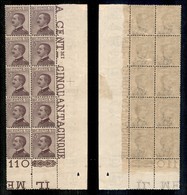 REGNO - POSTA ORDINARIA - 1920 - 55 Cent Michetti (110) - Blocco Angolare Di 10 Con Unito Interspazio In Basso - Gomma I - Other & Unclassified