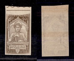 REGNO - POSTA ORDINARIA - 1921 - Stampa Parziale - 40 Cent Dante (118ea Varietà F) Non Dentellato - Gomma Integra - Autres & Non Classés