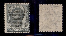 REGNO - POSTA ORDINARIA - 1922 - 15 Cent Congresso Filatelico (124) - Gomma Integra - Oliva + Fiecchi + Raybaudi (750) - Autres & Non Classés