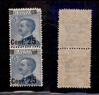 REGNO - POSTA ORDINARIA - 1925 - 25 Cent Su 60 (179 + 179m) - Coppia Con Soprastampe A Sinistra - Pezzo Inferiore Con 3  - Autres & Non Classés