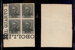 REGNO - POSTA ORDINARIA - 1929 - Prova Di Macchina - 35 Cent Parmeggiani (241) - Quartina Angolare - Sempre Senza Gomma - Autres & Non Classés