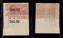 REGNO - ESPRESSI - 1922 - 60 Cent Su 50 (6ea Varietà I) - Angolo Di Foglio (pos.196) - Soprastampa A Sinistra Ripetuta S - Altri & Non Classificati