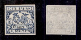 REGNO - RECAPITO AUTORIZZATO - 1928 - Prova D’Archivio - 10 Cent (P1) - Sempre Senza Gomma (500) - Autres & Non Classés