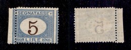 REGNO - SEGNATASSE - 1874 - 5 Lire (13 - Varietà Eb) Bordo Foglio - Dentellatura Verticale Spostata (2mm.) Con Stampa A  - Other & Unclassified