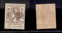 REGNO - ENTI PARASTATALI - 1924 - 5 Lire Cassa Nazionale Ass. Inf. Lavoro (23) Con Punto Nella O Di Lavoro - Gomma Integ - Autres & Non Classés