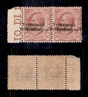 OCCUPAZIONI I GUERRA MONDIALE - TRENTINO-ALTO ADIGE - 1918 - 10 Cent (22baa) Coppia Orizzontale Bordo Foglio Con Doppia  - Sonstige & Ohne Zuordnung