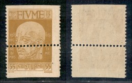 OCCUPAZIONI I GUERRA MONDIALE - FIUME - 1920 - 55 Cent D'Annunzio (121 Varietà) - Con Unica Dentellatura Obliqua Al Cent - Otros & Sin Clasificación