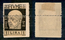 OCCUPAZIONI I GUERRA MONDIALE - FIUME - 1920 - 1 Lira D'Annunzio (122 Varietà) - Con Unica Dentellatura Obliqua Al Centr - Autres & Non Classés